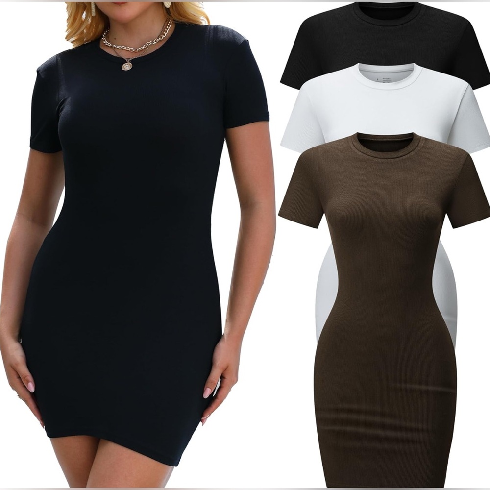 3x Womens Summer Crew Neck Short Sleeve Sexy Mini Bodycon Dresses T-Shirt Dress